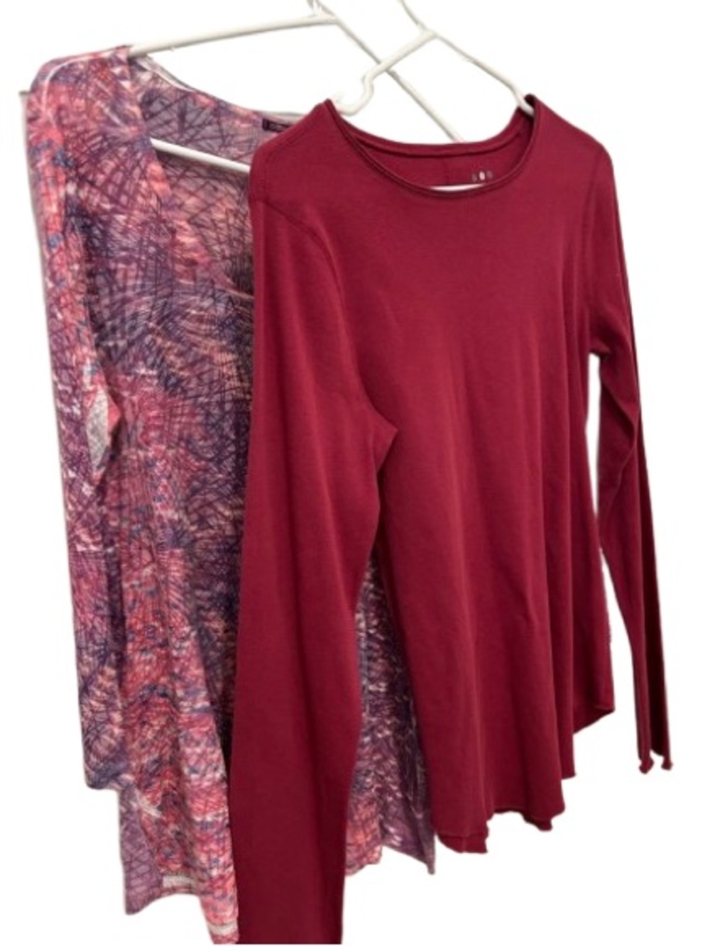 2 Items - Purple Pink - Casual Freedom L Henley Top AND 100% Cotton Berry Top